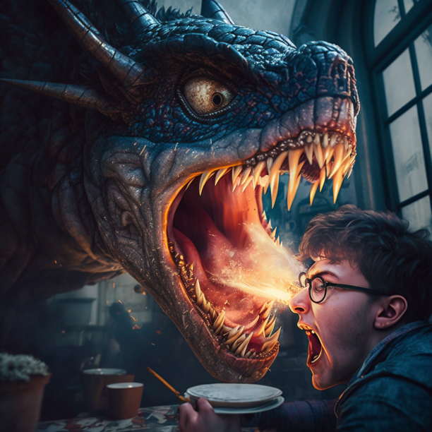 Harry Potter being eaten by a dragon
